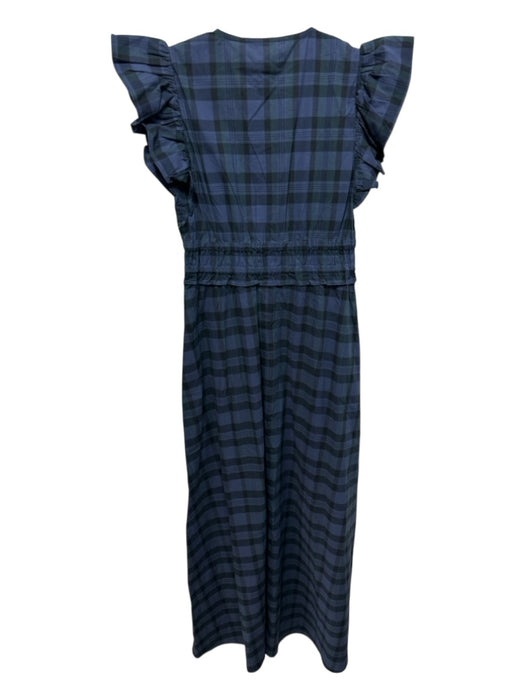 Sail To Sable Size XS Blue & Black Cotton Ruffle Cap Sleeve Plaid V Neck Dress Blue & Black / XS