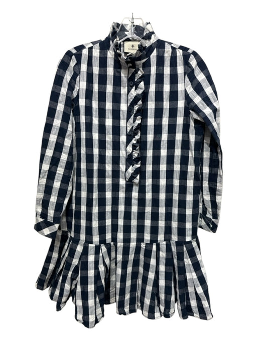 Tuckernuck Size XXS Navy & white Cotton Long Balloon Sleeve Checked Dress Navy & white / XXS
