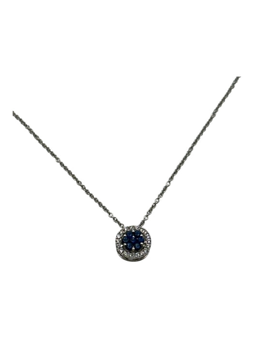 Silver & Blue 14K Diamond Saphire Crystals Pave Set Circle Pendant Necklace Silver & Blue