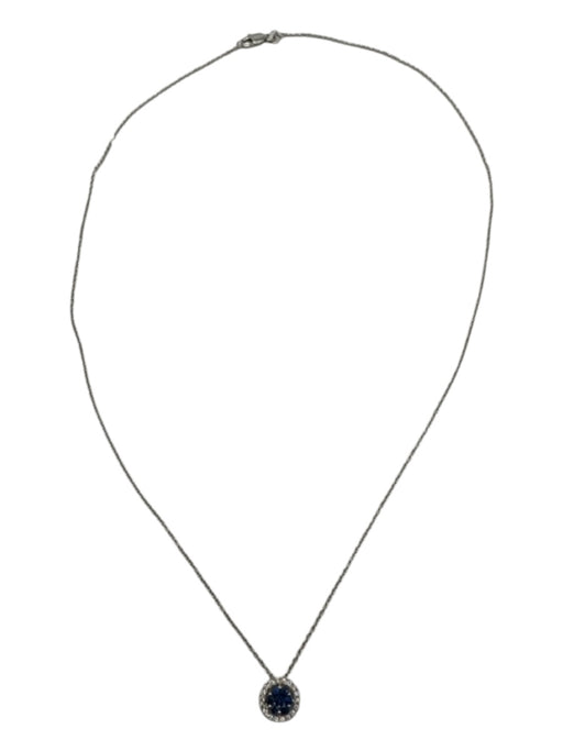 Silver & Blue 14K Diamond Saphire Crystals Pave Set Circle Pendant Necklace Silver & Blue