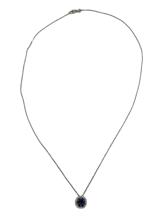 Silver & Blue 14K Diamond Saphire Crystals Pave Set Circle Pendant Necklace Silver & Blue