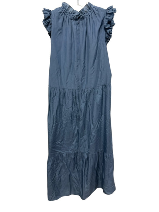 Othilia Size S Slate Blue Viscose & Linen Sleeveless Ruffle Collar Tiered Dress Slate Blue / S