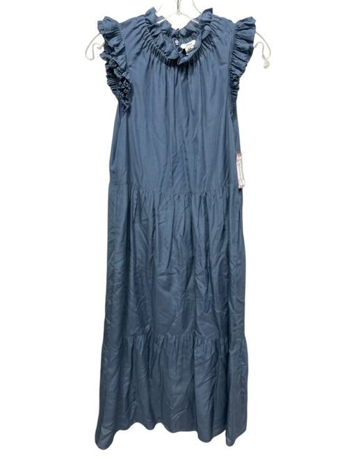 Othilia Size S Slate Blue Viscose & Linen Sleeveless Ruffle Collar Tiered Dress Slate Blue / S