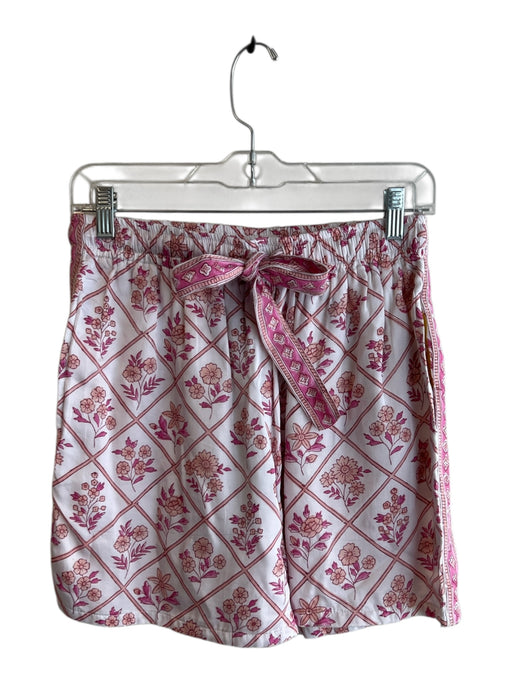 Clara The Label Size XS Pink & White Cotton Elastic Waist Tile Design Shorts Pink & White / XS