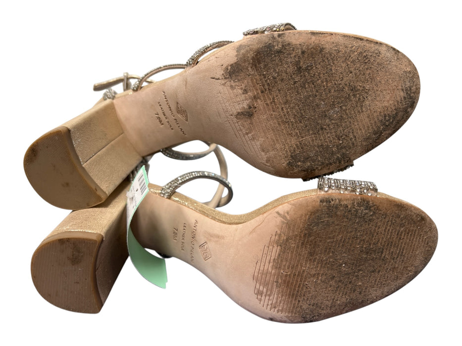 Antonio Melani Shoe Size 7.5 nude leather sole Rhinestone Straps Buckle Shoes nude / 7.5