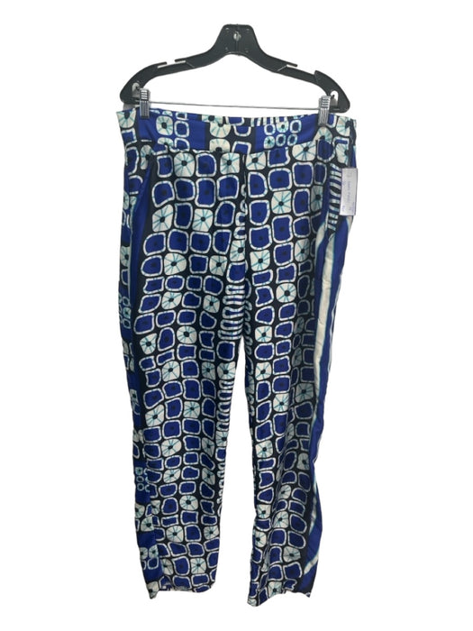 Grass-Fields Size 16 Blue, Black, White Silk Straight Leg Short Sleeve Pant Set Blue, Black, White / 16