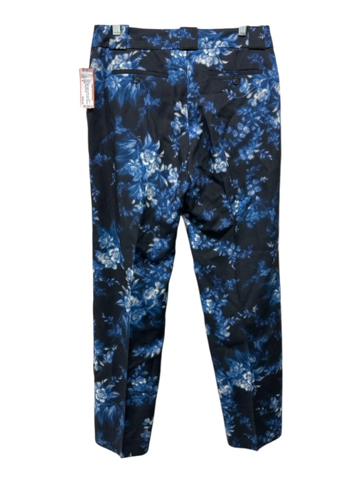 Erdem Size 8 Blue & Black Wool High Rise Floral Print Wide Leg Trouser Pants Blue & Black / 8