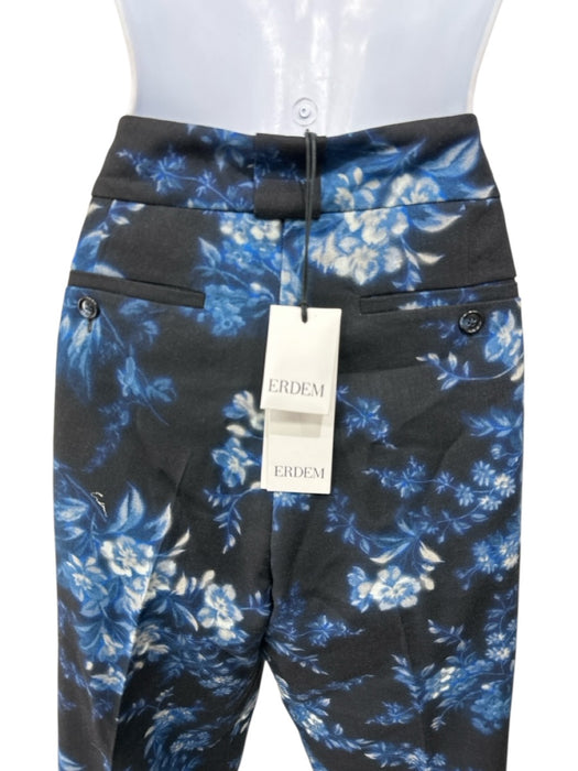 Erdem Size 8 Blue & Black Wool High Rise Floral Print Wide Leg Trouser Pants Blue & Black / 8