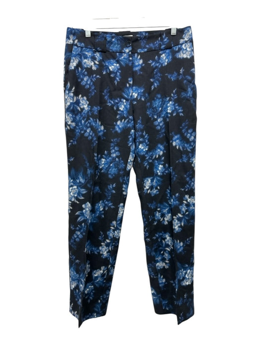 Erdem Size 8 Blue & Black Wool High Rise Floral Print Wide Leg Trouser Pants Blue & Black / 8