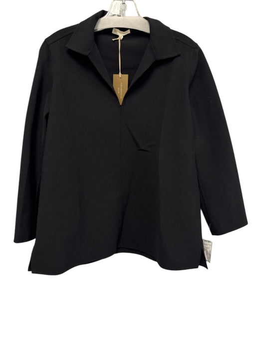 Ann Mashburn Size Small Black Wool Blend Long Sleeve Split Neck Collar Top Black / Small