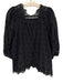 Marea Size Small Black Cotton Long puff sleeve Floral Eyelet Ladder Lace Top Black / Small