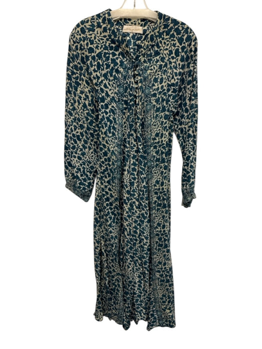 Natalie Martin Size XS Teal & Gray Silk Long Sleeve Floral Print Maxi Dress Teal & Gray / XS