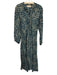 Natalie Martin Size XS Teal & Gray Silk Long Sleeve Floral Print Maxi Dress Teal & Gray / XS