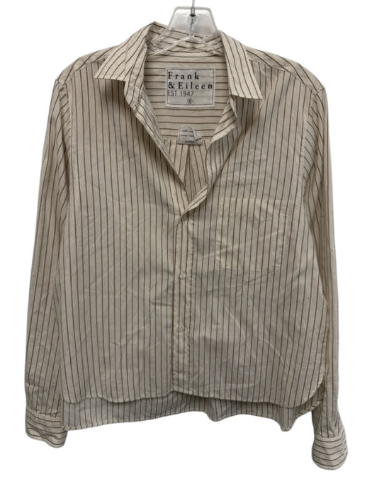 Frank & Eileen Size Small Cream & Brown Cotton Blend Long Sleeve Striped Top Cream & Brown / Small