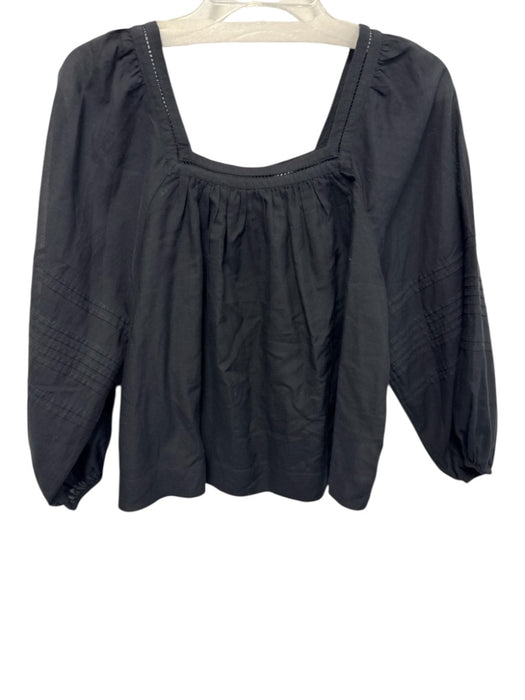 Madewell Size XS Black Cotton Blend Long puff sleeve Ladder Lace Pintuck Top Black / XS