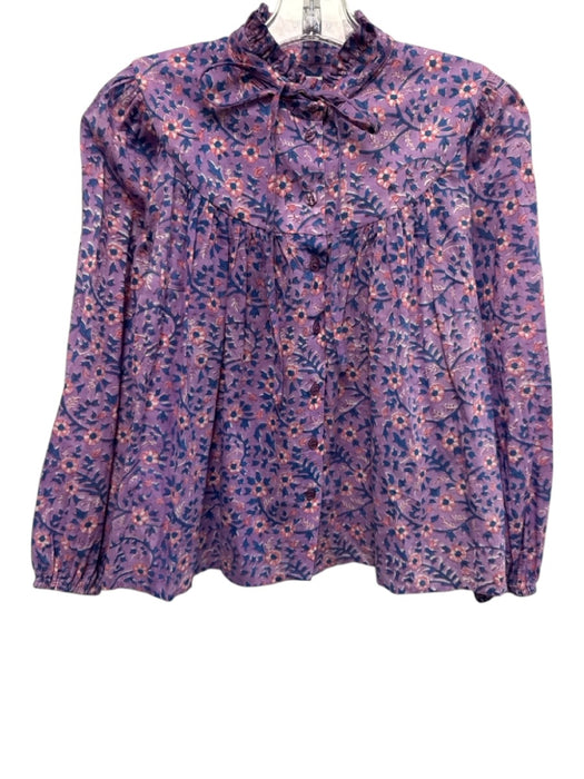 India Collection Emerson Fry Size XS Purple, Pink, Blue Cotton Floral Top Purple, Pink, Blue / XS