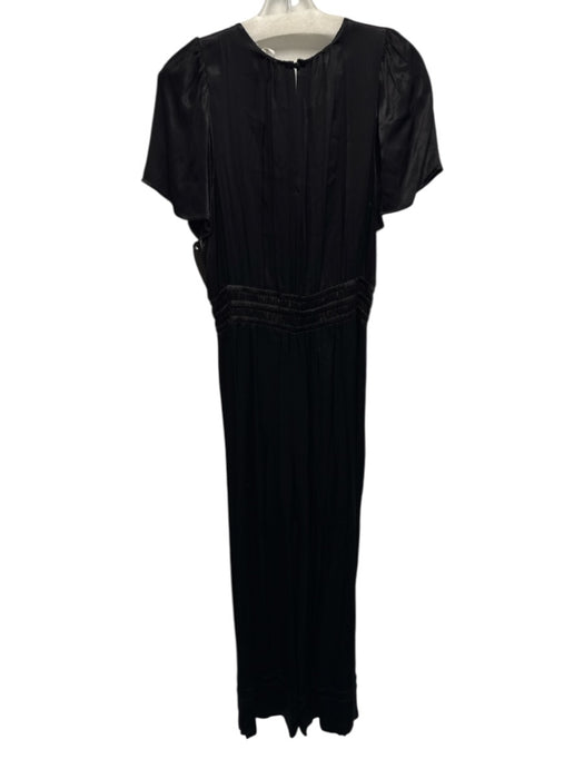 By Anthropologie Size Small Black Long puff sleeve Split Neck Satin Jumpsuit Black / Small