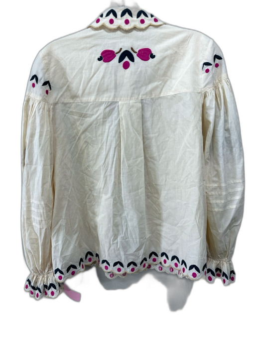 Farm Rio Size XS Beige & Multi Cotton Embroidered Button Up Top Beige & Multi / XS