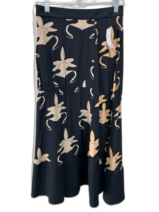 Tibi Size 4 Black & Tan Silk Paneled Midi Skirt Black & Tan / 4