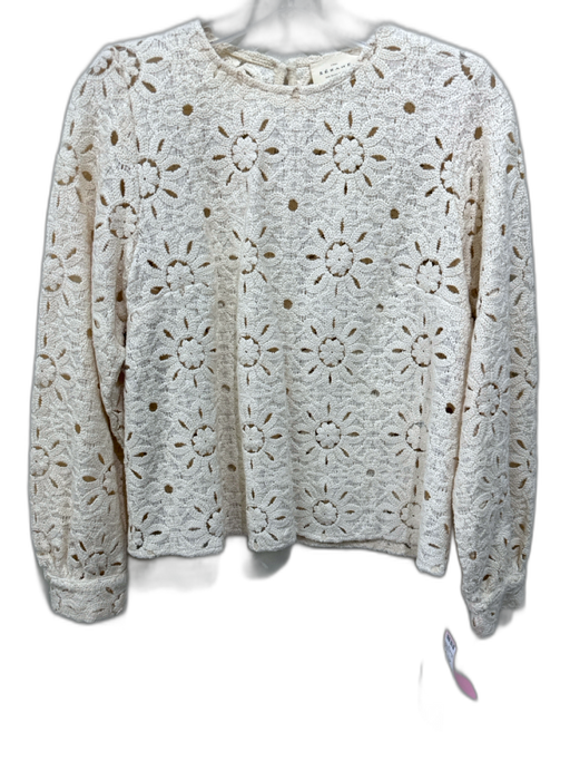 Sezane Size 34 Cream Cotton & Polyester Crochet Lace Keyhole Back Top Cream / 34