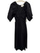 Pomander Place Size Small Black Short Sleeve Button Detail Ruched Shirred Dress Black / Small