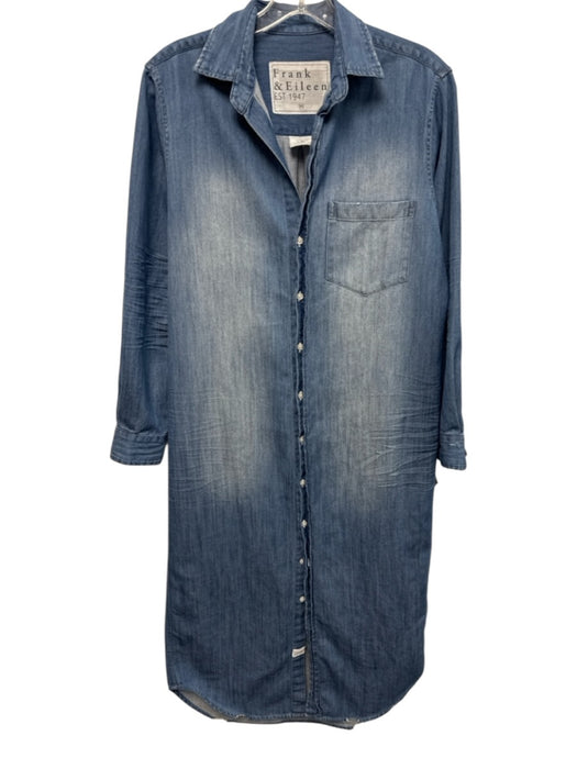 Frank & Eileen Size XS Blue Cotton Long Sleeve Button Front Faded Dress Blue / XS