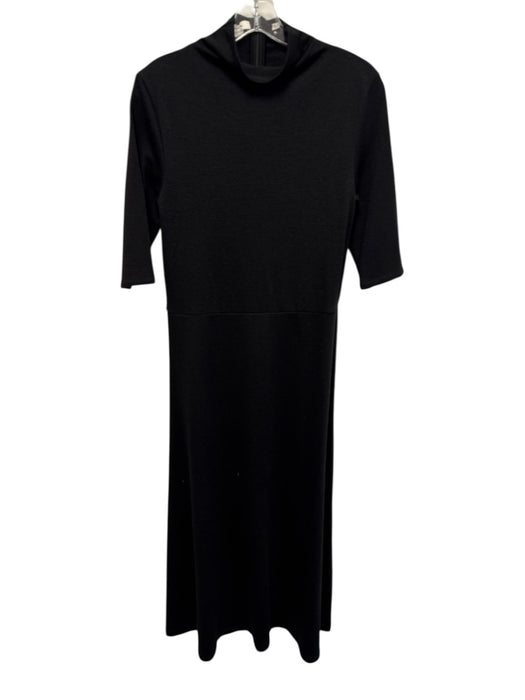 Vince Size Medium Black Polyester Blend Short Sleeve Mock Neck Maxi Dress Black / Medium