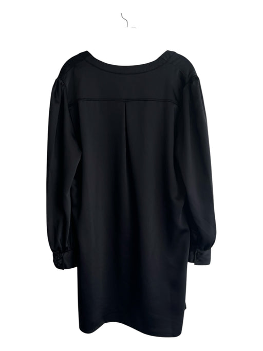 S'edge Size L Black Polyester V Neck Long Sleeve Satin Solid Color Dress Black / L