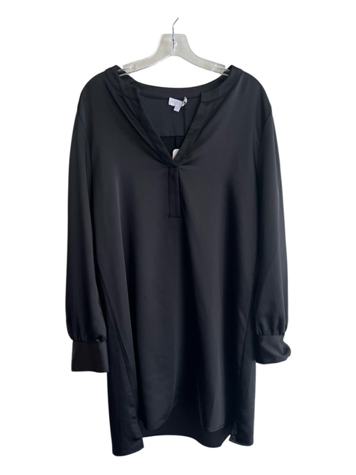 S'edge Size L Black Polyester V Neck Long Sleeve Satin Solid Color Dress Black / L