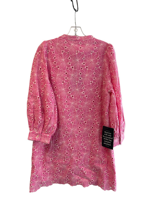 Pomander Place Size L Pink Cotton Round Neck Quarter Button Long Sleeve Dress Pink / L
