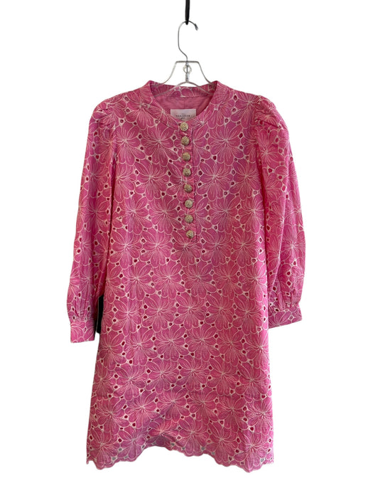 Pomander Place Size L Pink Cotton Round Neck Quarter Button Long Sleeve Dress Pink / L