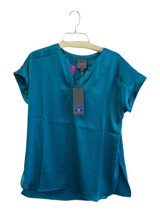 Lysse Size L Teal Polyester V Neck Short Sleeve Texture Top Teal / L
