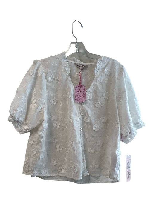 Nanette Lepore Size M White Cotton & Polyester Floral Detail Button Up Neck Top White / M