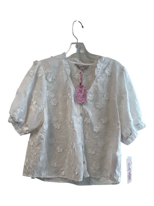 Nanette Lepore Size M White Cotton & Polyester Floral Detail Button Up Neck Top White / M