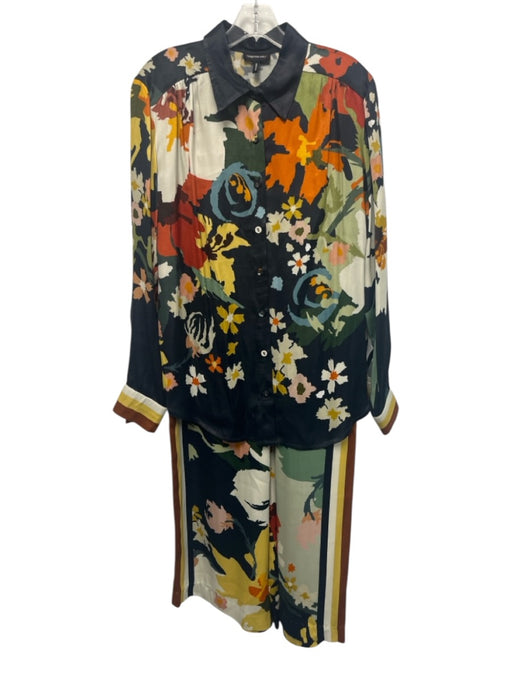 Conditions Apply Size M Navy & Multi Viscose Blend Elastic Waist Floral Pant Set Navy & Multi / M