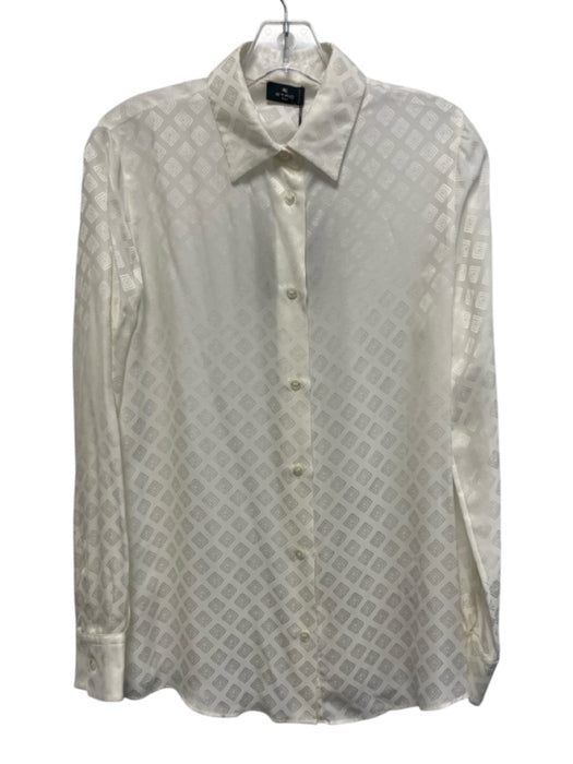 Etro Size 38 White Silk Blend Button Front Long Sleeve Jacquard Relaxed fit Top White / 38