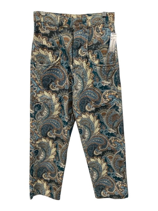Etro Size 38 Teal Multi Cotton Button Fly Paisley High Rise Wide Leg Jeans Teal Multi / 38