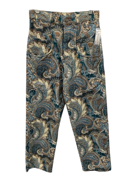 Etro Size 38 Teal Multi Cotton Button Fly Paisley High Rise Wide Leg Jeans Teal Multi / 38