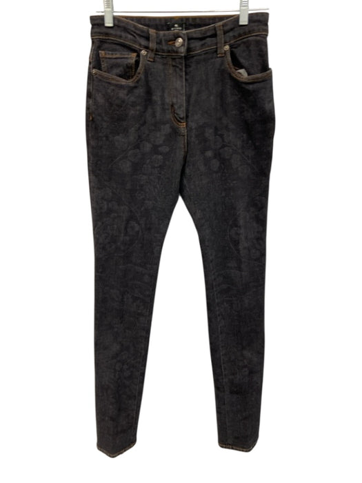 Etro Size 27 Black Cotton Blend Zip & Button Floral High Rise Straight Jeans Black / 27
