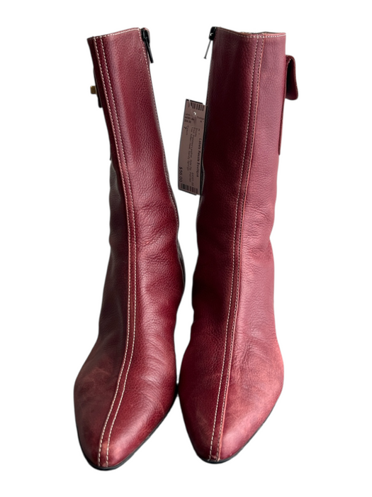 Coach Shoe Size 7 Red Pebbled Leather Side Zip Pointed Toe Kitten Heel Boots Red / 7