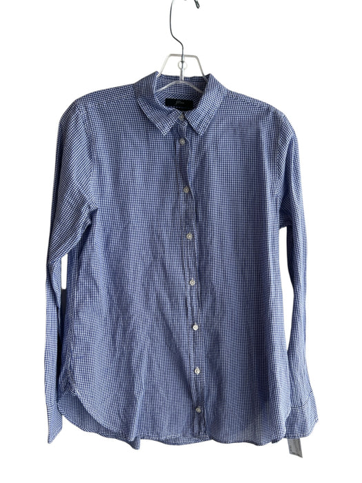J Crew Size 4 Blue Cotton Long Sleeve Striped Collar Button Down Top Blue / 4