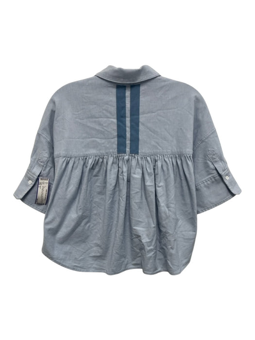 Maeve Size S Powder Blue Cotton Short Sleeve Button Up Collar Crop Top Powder Blue / S