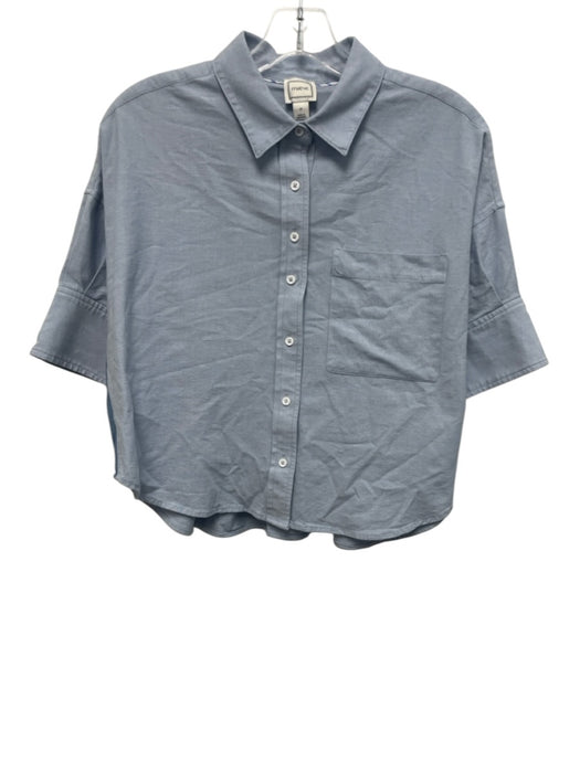 Maeve Size S Powder Blue Cotton Short Sleeve Button Up Collar Crop Top Powder Blue / S
