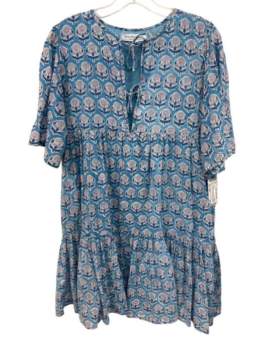 India Collection Emerson Fry Size XS/S Blue, White, Pink Cotton Split Neck Dress Blue, White, Pink / XS/S