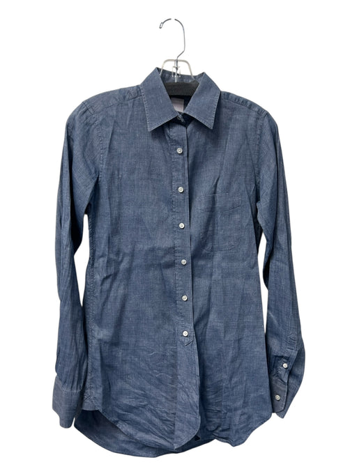 Ann Mashburn Size XS Denim Blue Cotton Long Sleeve Collared Button Down Top Denim Blue / XS