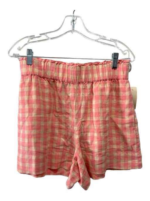 Lou & Grey Size S Pink & Beige Linen Elastic Waist Checkered V Neck Short Set Pink & Beige / S