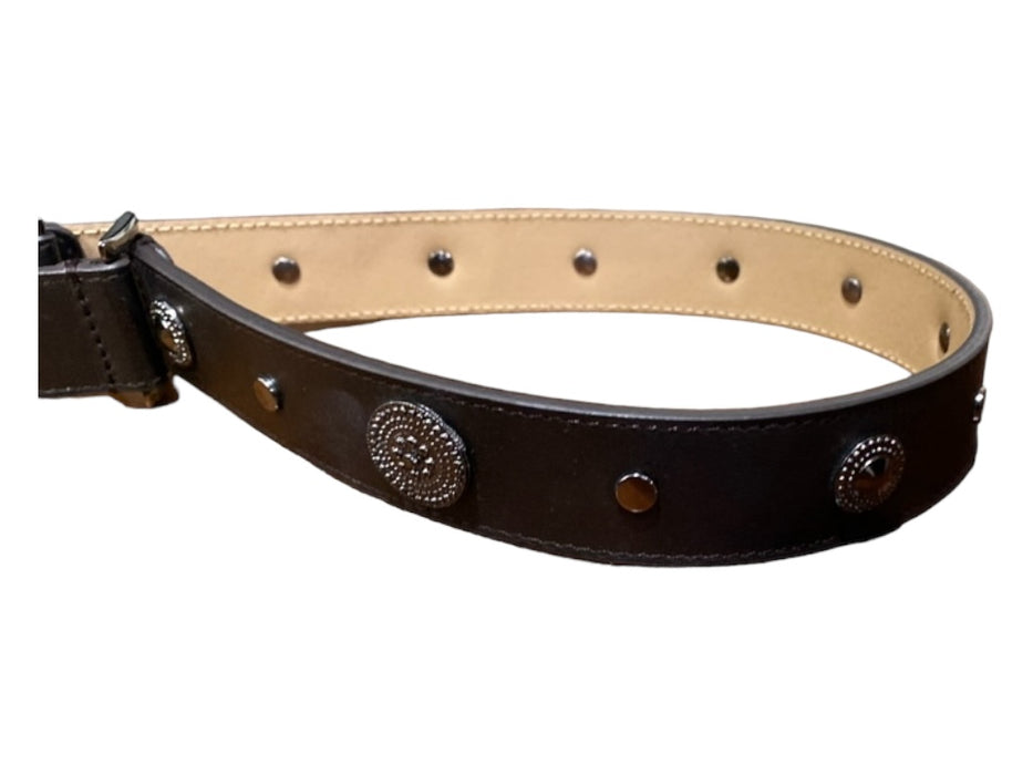 Worth Black Leather Buckle clasp Vegan Leather Accents silver hardware Belts Black / Est S