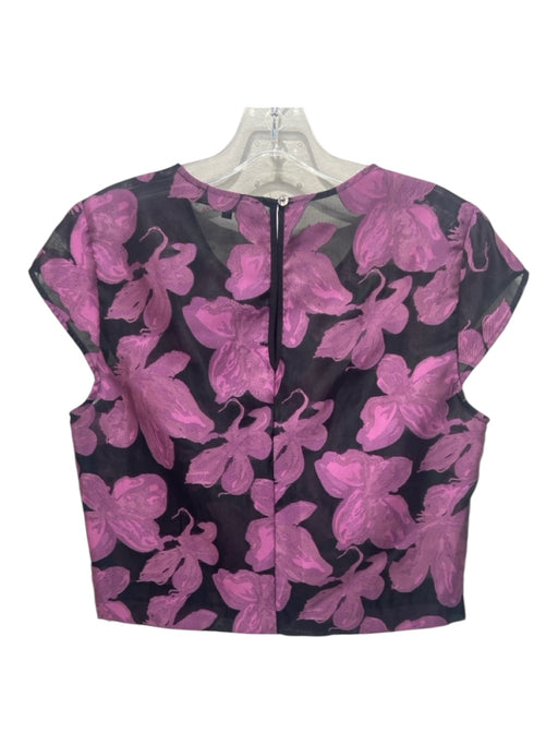 Abbey Glass Size M Black & Purple Polyester Floral Design Mesh Top Black & Purple / M