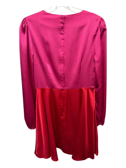 Milly Size 8 Red & Pink Polyester Satin Color Block Long Puff Sleeve Mini Dress Red & Pink / 8