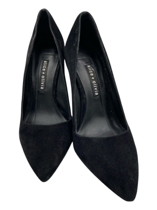 Alice + Olivia Shoe Size 8 Black Suede Pointed Toe Stiletto Stitch Detail Pumps Black / 8